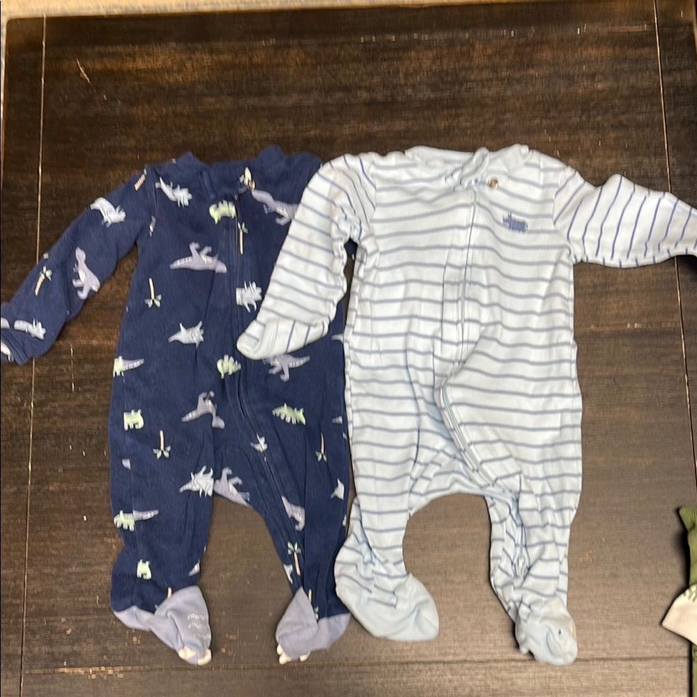 Blue and White Striped & Dinosaur Kids One Piece
